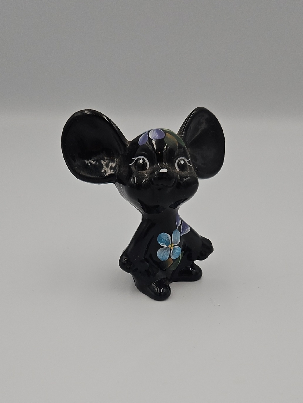 Fenton black hand painted mouse